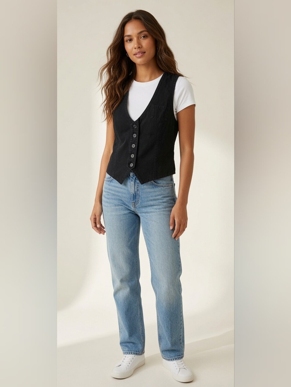 Black Button Front Vest